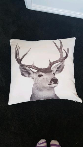 Large euro black and white deer head print cushion