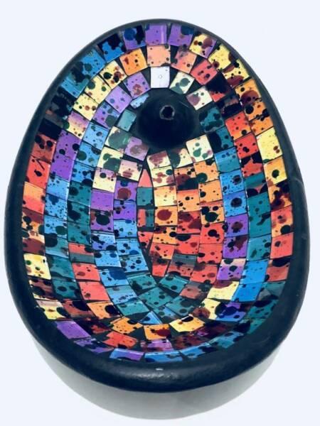 Mosaic Black Opal Tile Clay Incense Burner Handmade