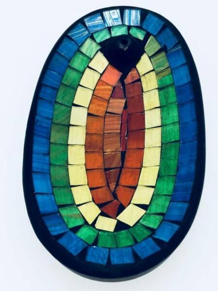 Mosaic Rainbow Oval Tile Clay Incense Burner Handmade