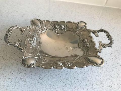 SILVER CANDLE HOLDER AND SILVER DISH