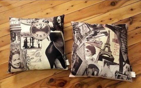 2 x Paris France Themed Cushions