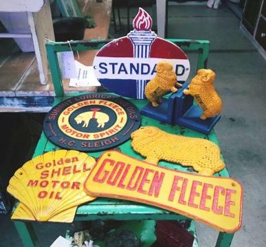 Funky retro repop solid cast iron signs