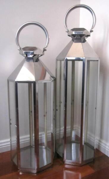 Large Modern Style Silver Metal Lantern (Height: 74cm)