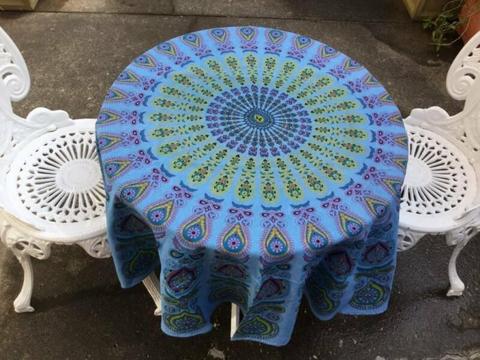 Blue Peacock Table Cloth Handmade
