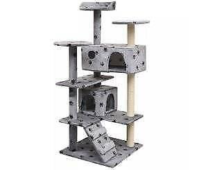 Cat Tree with Sisal Scratching Posts 125cm Paw Prints Grey Play