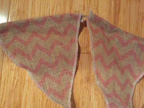 Natural burlap with chevron pattern - about 8 metres