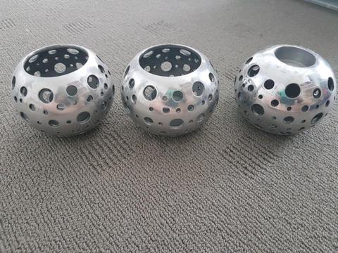 3 Silver tea light candle holders