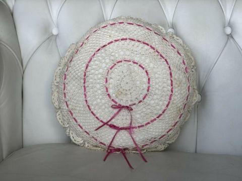 Vintage crochet cushion with lace trim