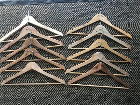 Set 10 wooden coat hangers $20