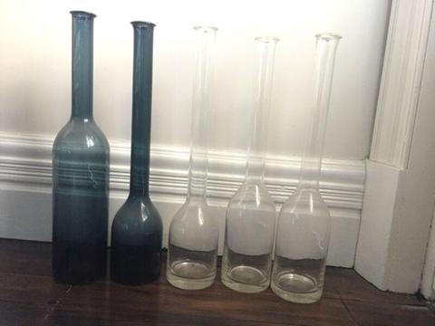 Retro glass vases bottles decoration smoky blue colour