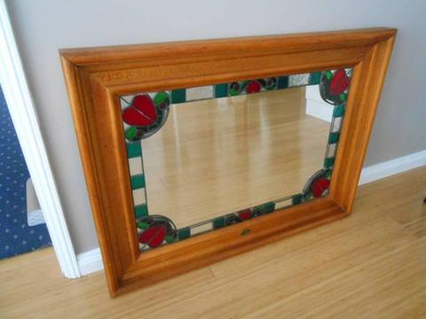 Bell & Loveday Stained Glass Leadlight Solid Timber Mirror 99 x74