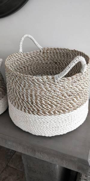 CANE WOVEN BASKETS WHITE WOVEN BASE WITH HANDLES 