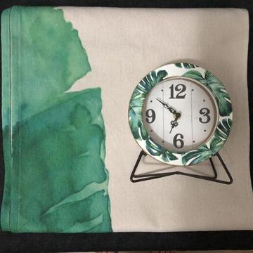Designer table clock with matching curtains