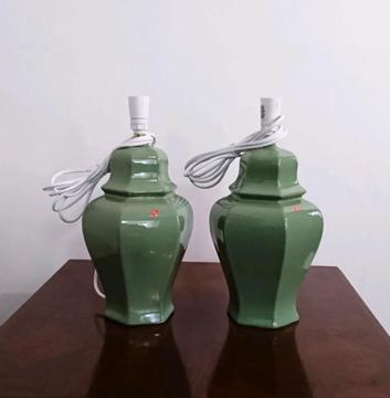 Two Matching Green Italian Lamps