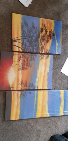 Original sunset acrylic painting triptych