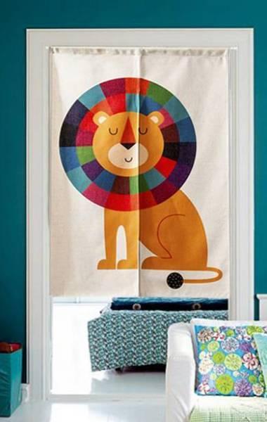 NEW Colourful Happy Lion cloth door curtain with hanging rod