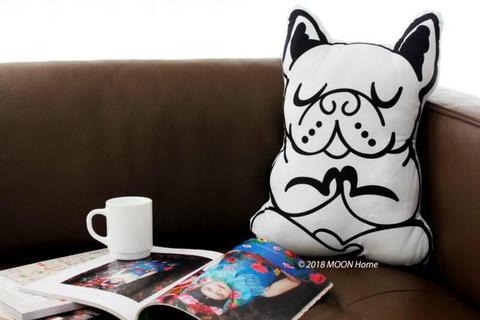 NEW Meditation cute yoga dog designer cushion. Washable. 45cm(H)