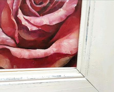 Rose Picture in a Wide Rustic White Wooden Frame