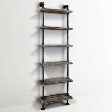 6 Level DIY Rustic Industrial Pipe Shelf Tier Wooden Bookshelf