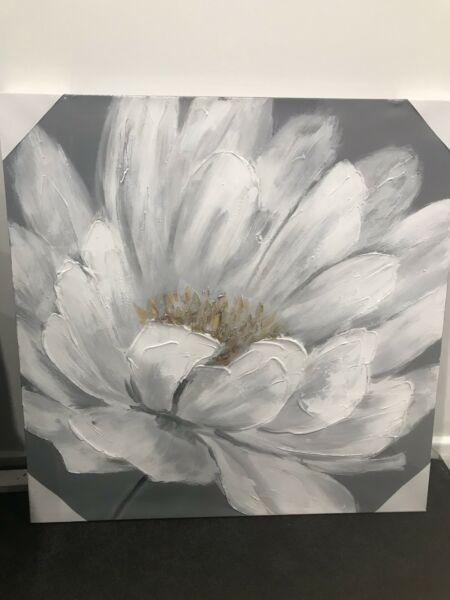 Modern Canvas painting grey and white large