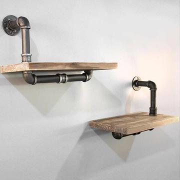 Rustic Industrial DIY Floating Pipe Wall Shelf 2 Tier Shelving