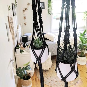 Macrame Plant Hangers ( Black) - Small, Large or Duo