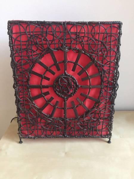 NEW Ratan Thai Style Lamp - Red fabric, Rustic Brown/Black design