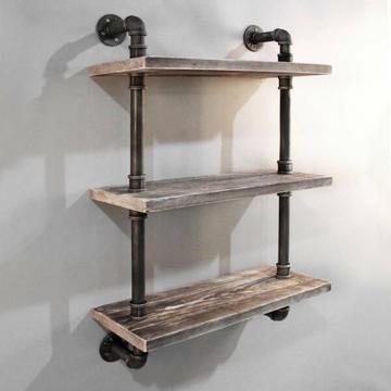 Rustic Industrial DIY Pipe Shelf Storage Vintage Wooden Floatin