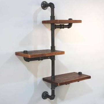 3 Level Rustic Industrial DIY Pipe Shelf Storage Vintage Wooden