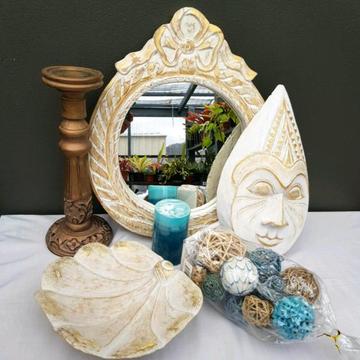 Bulk Lot Balinese Hand Carved Wooden Items incl. Mirror