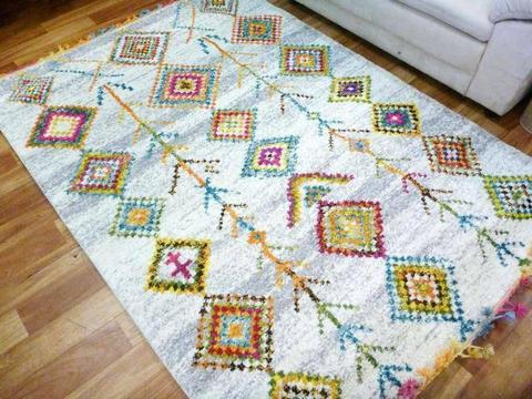 Boho Chic Bright Floor Rugs & Squares with Braided Fringe