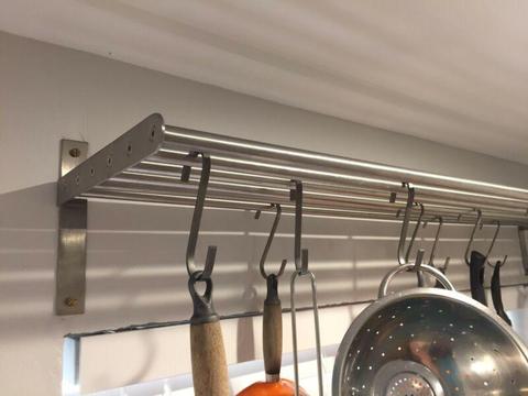 Stainless Steel hanging Pot Rack & Shelf PLUS Hooks