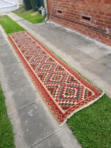 Hand knotted wool hall runner persian rug 3.9m x 80cm kilim