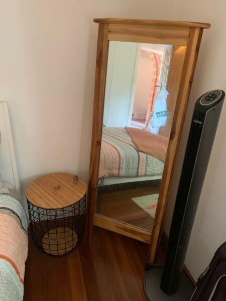 Mirror and side table (aka laundry basket)
