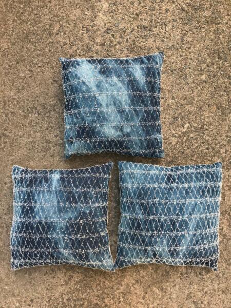 3 x Navy Blue Patterned Cushions