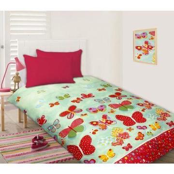 Happy Kids Butterfly In Spring Double Quilt Cover Set - Green