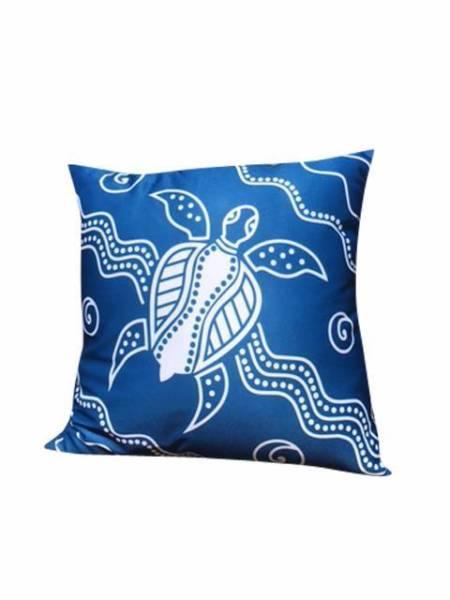 TURTLE JOURNEY Cushion Cover, Blue & White