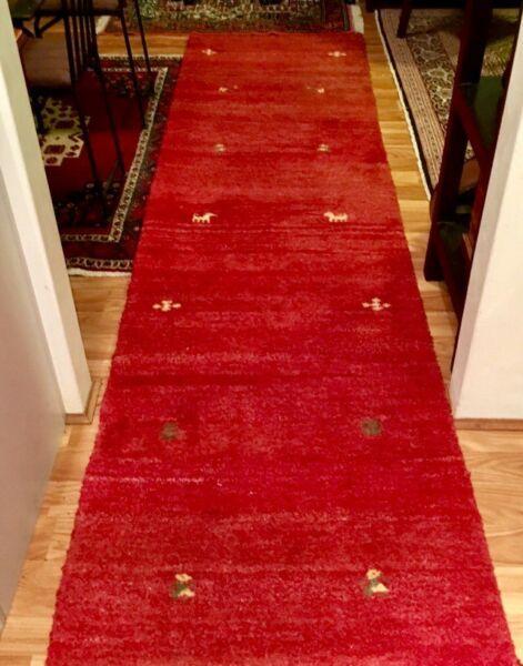 African theme RED Rug runner 100% Wool Hand made VERY thick pile