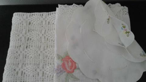 Vintage (3) White Cotton/Lace/Embroidered Cloths
