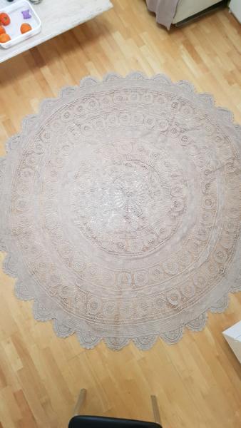 Big round hand crochet beige table cloth 240 cm diameter