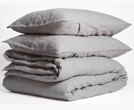 SUPER KING LINEN QUILT COVER AND PILLOW SLIPS IN SOFT GREY RP$365