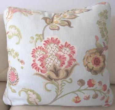 Two Large Custom Made Blue Cushions with Pink Floral Print