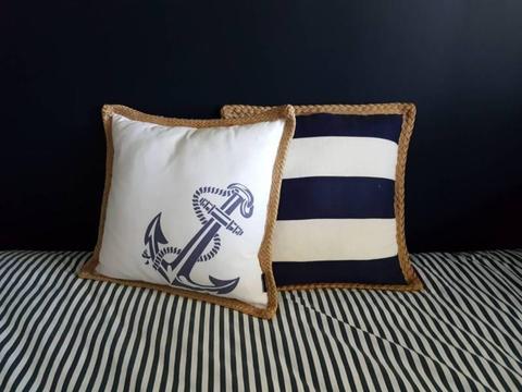 Nautical Cushions Navy White Anchor Stripe