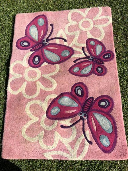 Designer Rug's Pink Wool Butterfly Rug