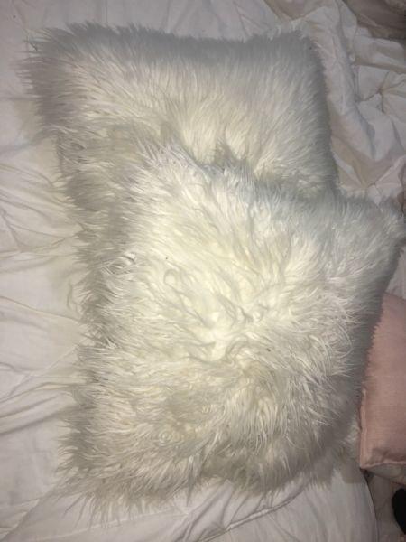 White Fluffy Faux Fur Pillows Cushions
