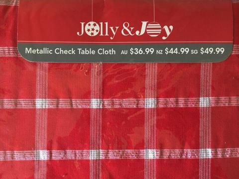 Christmas Table Cloth, red metallic check