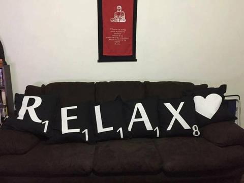 Scrabble cushions - 6 printed double sided 2 spares $70