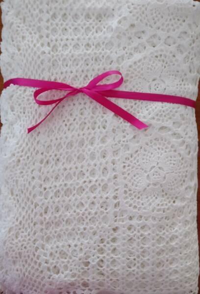Vintage Crochet Lace Tablecloth Elegant White Mercerised Cotton