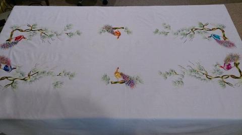 Large Peacock Embroidered Table Cloth