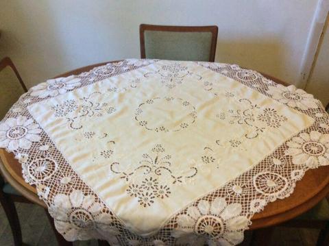 Cut-work 1960's white tablecloth